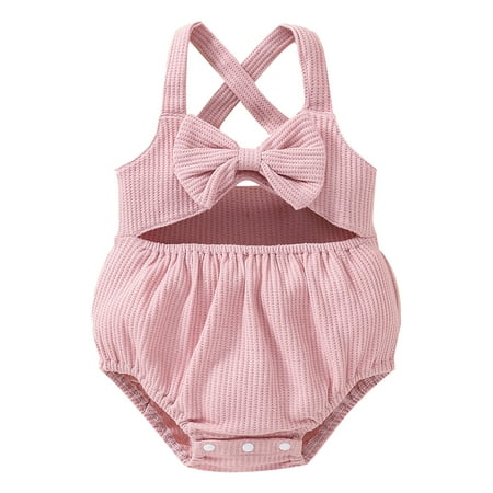 

Fsqjgq Girls Cropped Pants Suspenders Ribbed Bodysuit Baby Sleeveless Solid Romper Girls Bowknot Clothes Girls Outfits&Set Preemie Clothes Girl Pants Cotton Blend Pink 90