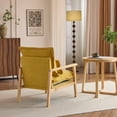 thumbnail image 4 of Ktaxon Chenille Accent Chair, Solid Wood Armrests Armchair, Metal Frame for Stability, Single Sofa with Comfortable Cushions and Lumbar Pillow Yellow, 4 of 9