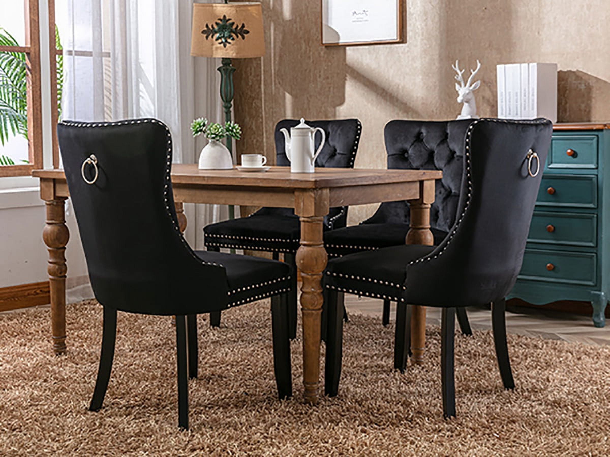 ODUSE-DAILY Black Velvet Dining Chairs Set of 4, Kitchen & Dining Room Chairs, Sillas De Comedor, Nailheads Tufted, Velvet Upholstered, Solid Wood (Black, 4 Pcs)