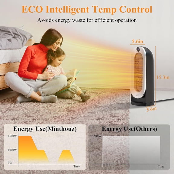 Space , 1500W Electric Portable Heaters for Indoor Use with Thermostat, Fast Heating, 70 °   Oscillating, 3 Heat Settings, Carry Handle, 12H Timer Ceramic Heat for Office, Bedroom, Home