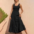 thumbnail image 2 of Tiqkatyck Summer Dress, Women's 2024 Casual Loose Plain Maxi Sundress Smocked Tank Dress Sleeveless Summer Beach Tiered Maxi Dresses , sundresses for Women Black, 2 of 7