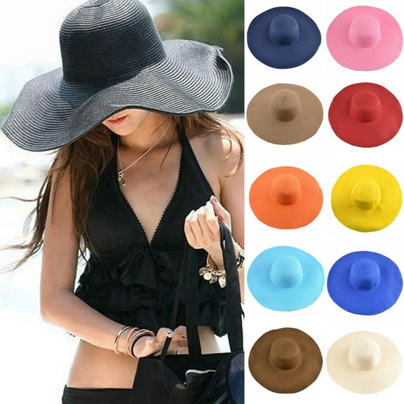 Dress Choice Women Floppy Sun Hat with Wide Brim Foldable Roll Up Straw Beach Hat for Party Garden Travel