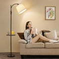 thumbnail image 5 of Fully Dimmable Floor Lamp for Living Room，Standing Lamp Rotary Switch with Table&Linen Beige Shade，Black Tall Lamps for Bedroom with Adjust Head，9W LED Bulb Included, 5 of 12