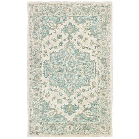 Laddha Home Designs 7.75' x 9.75' Blue and Brown Medallion Hand Tufted Rectangular Area Throw Rug
