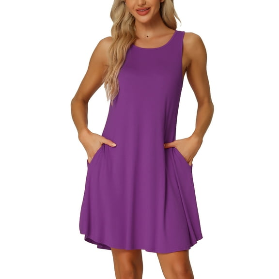 INSPIRE CHIC Women's Nightgown Sleeveless Tank Dress Casual Nightshirt with Pockets XS Purple