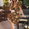 thumbnail image 3 of Gukieu Skulls And Hearts Print Women's Short Sleeve Dress, Elastic Waistband A-line with Pockets Summer Dress, Suitable for Daily Leisure, Work, Vacation, 3 of 6