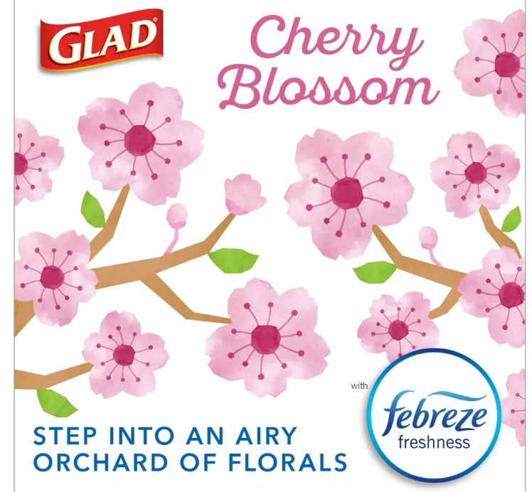 Glad ForceFlex MaxStrength Tall Kitchen Drawstring Pink Trash Bags - Cherry Blossom - 13 Gallon Count 90ct