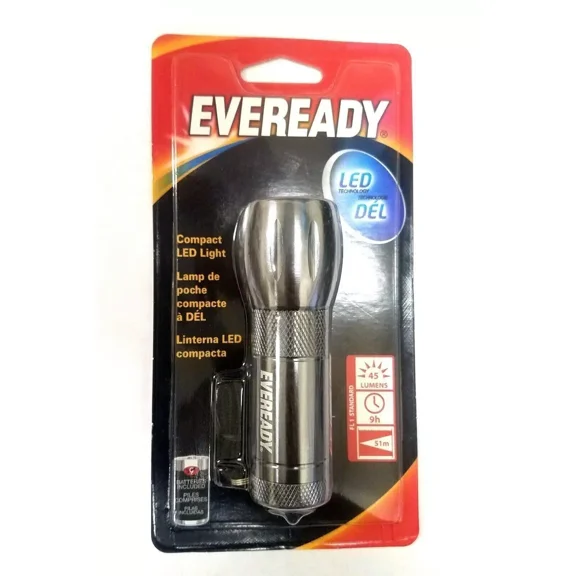 Eveready Led Pocket Light Compact Flashlight Bright White, Metal, With Battery