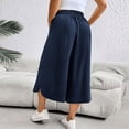 thumbnail image 6 of Cagogo Women Plus Size Wide Leg Capri Pants Elastic Waist Flowy Casual Loose Pockets Summer Lounge Cropped Beach Trousers Solid Fashion Clothes, Navy 3XL, 6 of 9