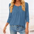 thumbnail image 3 of 3/4 Length Sleeve Womens Tops 2026 Spring Summer Trendy Tee Shirts Dressy Casual Business Work Blouses Outfits Blue M, 3 of 5