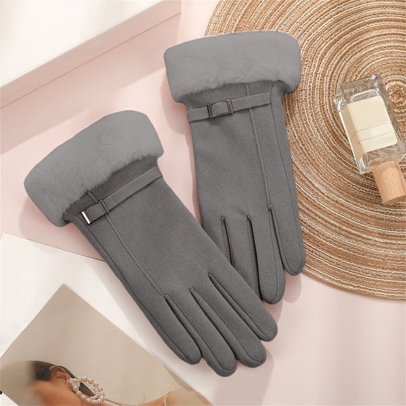Sales Today Women's Gloves GIJNRIUIUA Under $4 Women's Winter Suede Gloves with Cuffs Soft Warm Touchscreen Fleece Lined Gray Gloves & Mittens