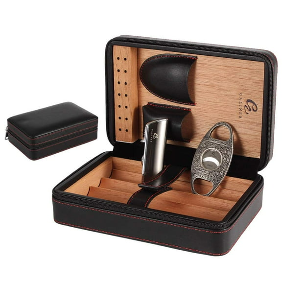 GALINER Cigar Humidor Case lighter cutter set,Portable Humidifier travel Cigar Box with Cigar lighter Cutter, Removable Cedar Tray, Gift Box