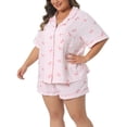 thumbnail image 4 of Agnes Orinda Women's Plus Size Pajama Sets Short Sleeve Button Shirt and Boxer Shorts Bow Plaid Patterns Lounge Comfy Sleepwear Sets with Pocket 1X Pink, 4 of 6