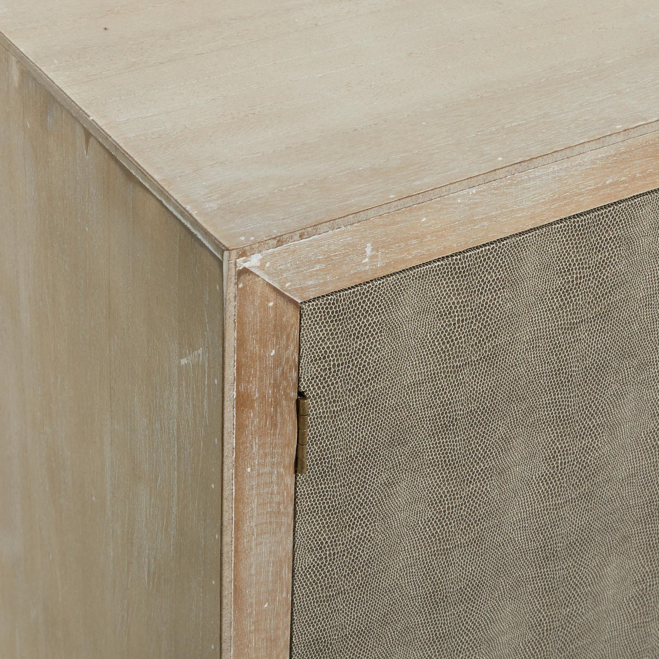 DecMode 47" x 32" Gray Wood Snakeskin Inspired 2 Door and 3 Drawer Cabinet with Gold Knobs and Washed Brown Frame, 1-Piece