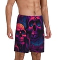 thumbnail image 2 of Balery Purple-Red Skull Pantalones cortos de pijama de punto de algodón para hombre con cinturilla y bolsillos-3X-Large, 2 of 6