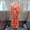 thumbnail image 3 of Vestido Vestido de línea A para mujer, vestido largo informal con estampado floral, elegante, con dobladillo grande y fluido Kuymtek Naranja T S para Mujer, 3 of 8