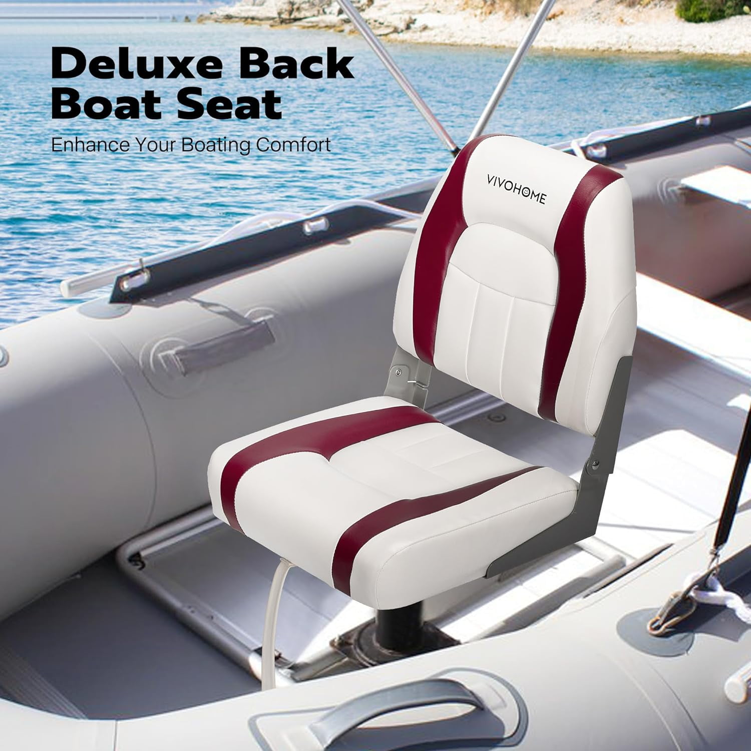 SPECSTAR Folding Low Back Boat Seats 2 Pack, Waterproof Boat Captain Chairs, 4 Mounting Screws Included, White and Red