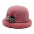thumbnail image 1 of Sombrero redondo para mujer, sombrero vintage con acento floral, 1 of 5