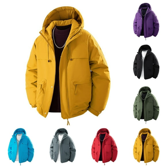 AnuYalue Waterproof Jacket for Men Casual Full Zip Outwear Classic Fit Hooded Coat with Zip Pocket Fall Winter Long Sleeve Jackets