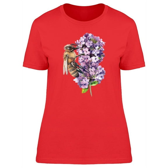 Watercolor Flowers And Cute Bee T-Shirt Women -Image by Shutterstock, Female x-Large