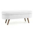thumbnail image 4 of GZXS 43.5" Upholstered Storage Bench in White Linen Fabric, Modern Oval Bedroom Bench with Solid Wood Legs, Easy to Assemble, 4 of 10