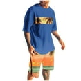 thumbnail image 3 of VBTAPA Men's Summer Tracksuit 2 Piece Beach Outfits Tropical Print Crewneck Tee and Shorts Set Casual Sweat Suit with Pockets Limited Time Sales of Today Blue L, 3 of 6