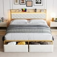 thumbnail image 4 of Platform Bed Frame,Full Size/Queen Size/King Size Bed Frame with Hidden Storage Headboard and Wooden Slats Support, Bedroom Bed Frame with USB Interfaces and Sockets,No Box Spring Needed,Easy Assembly, 4 of 4
