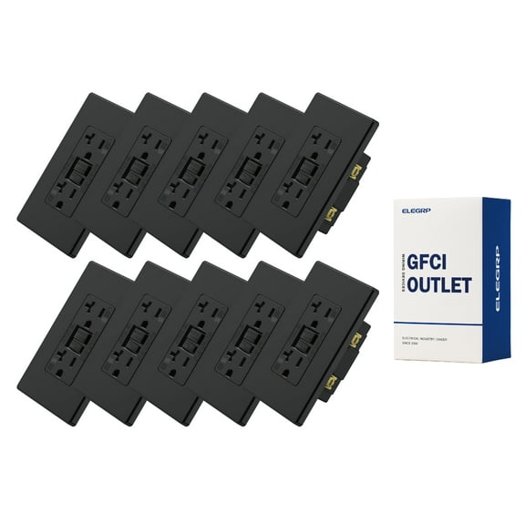 ELEGRP GFCI Outlet Outdoor, 20 Amp Electrical Outlet, Weather & Tamper Resistant GFCI Receptacle, Ground Fault Receptacle with Screwless Wall Plate, UL Listed, Black 10PC