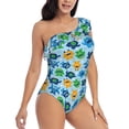 thumbnail image 3 of Haiem Cartoon Monster Women's One Piece Swimsuits Tummy Control One Shoulder Bathing Suits Ruffle Swimwear-Medium, 3 of 8