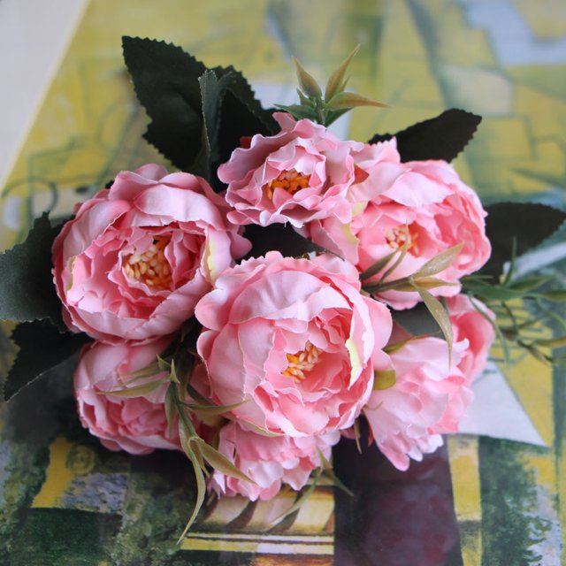 Flores artificiales Mini peonías Decoración del hogar Flores falsas Caja de dulces Flor