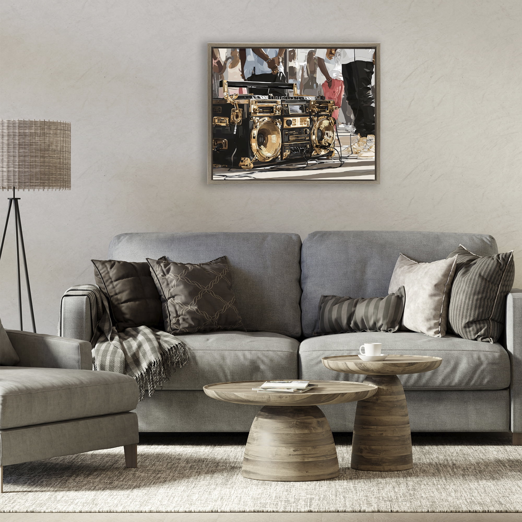 Stupell Industries Golden Stereo Hip Hop Beats Brown Framed Floater Canvas Wall Art, design by Franklyn Gregory