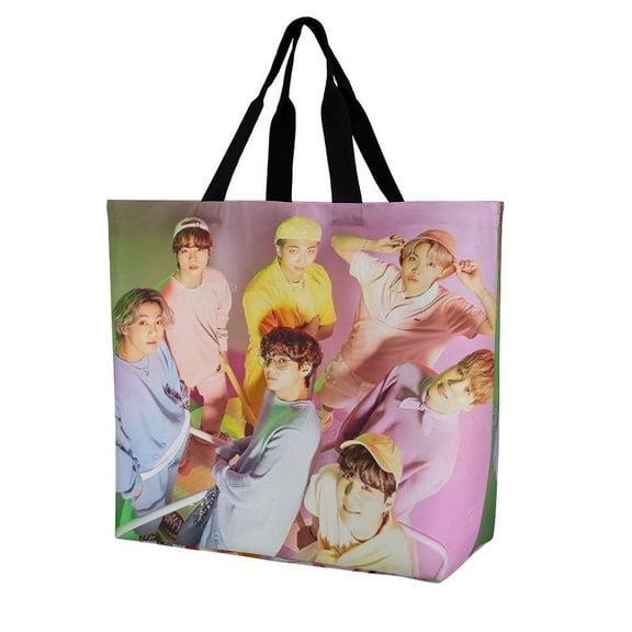 Kpop BTS Tote Bag For Women, Shoulder Bags Big Reusable Grocery Handbag For Shopping Picnic Work Beach