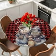 thumbnail image 2 of Christmas Snowman Fitted Tablecloth with Elastic Edged, Round Table Cloth for Dining Table, Winter Snowflake Red Black Plaid Waterproof Oil Proof Table Cover for Indoor Outdoor 55"-60", 2 of 9