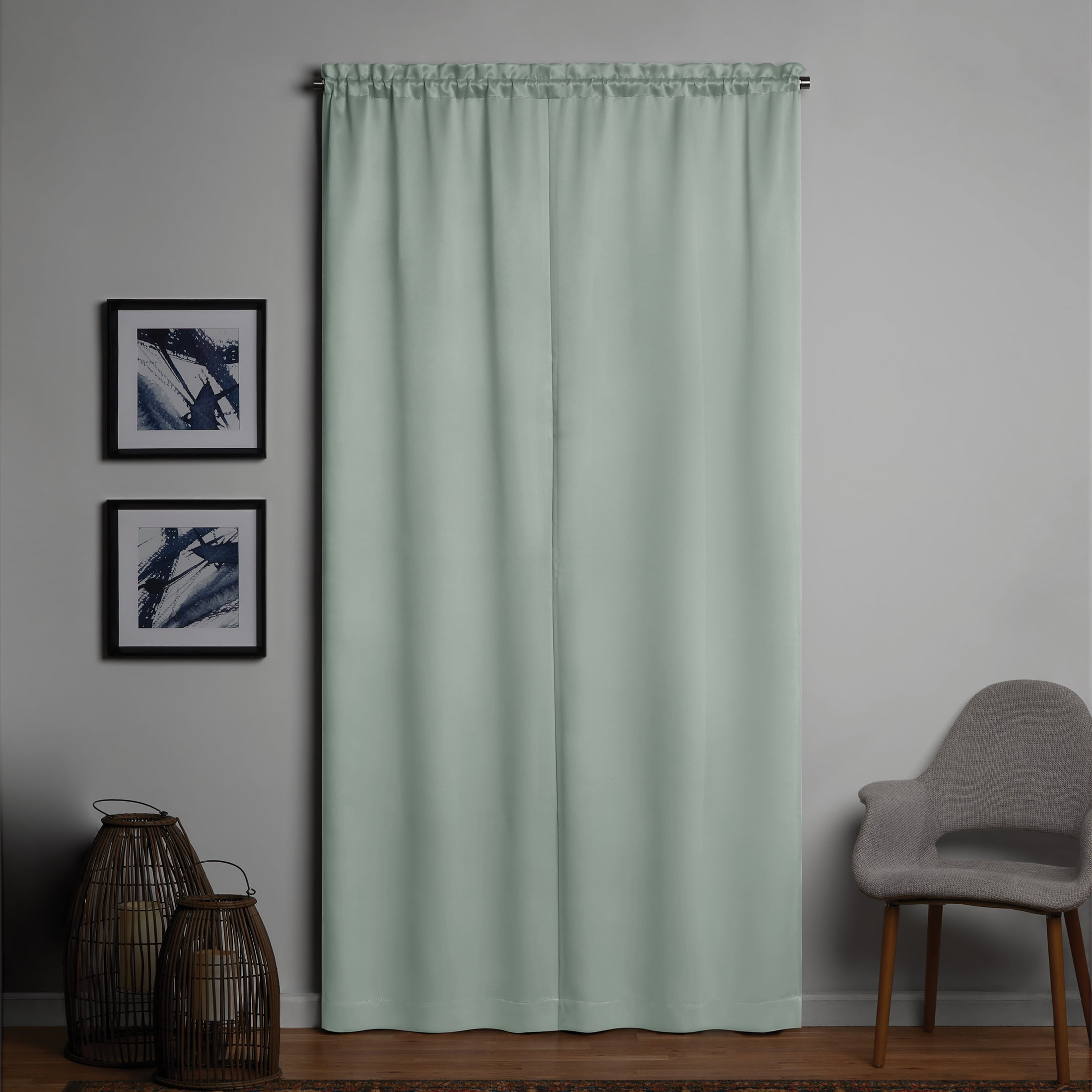 Mainstays Solid Blackout Curtain Panel Pair, Set of 2, Soft Sea, 30"W x95"L