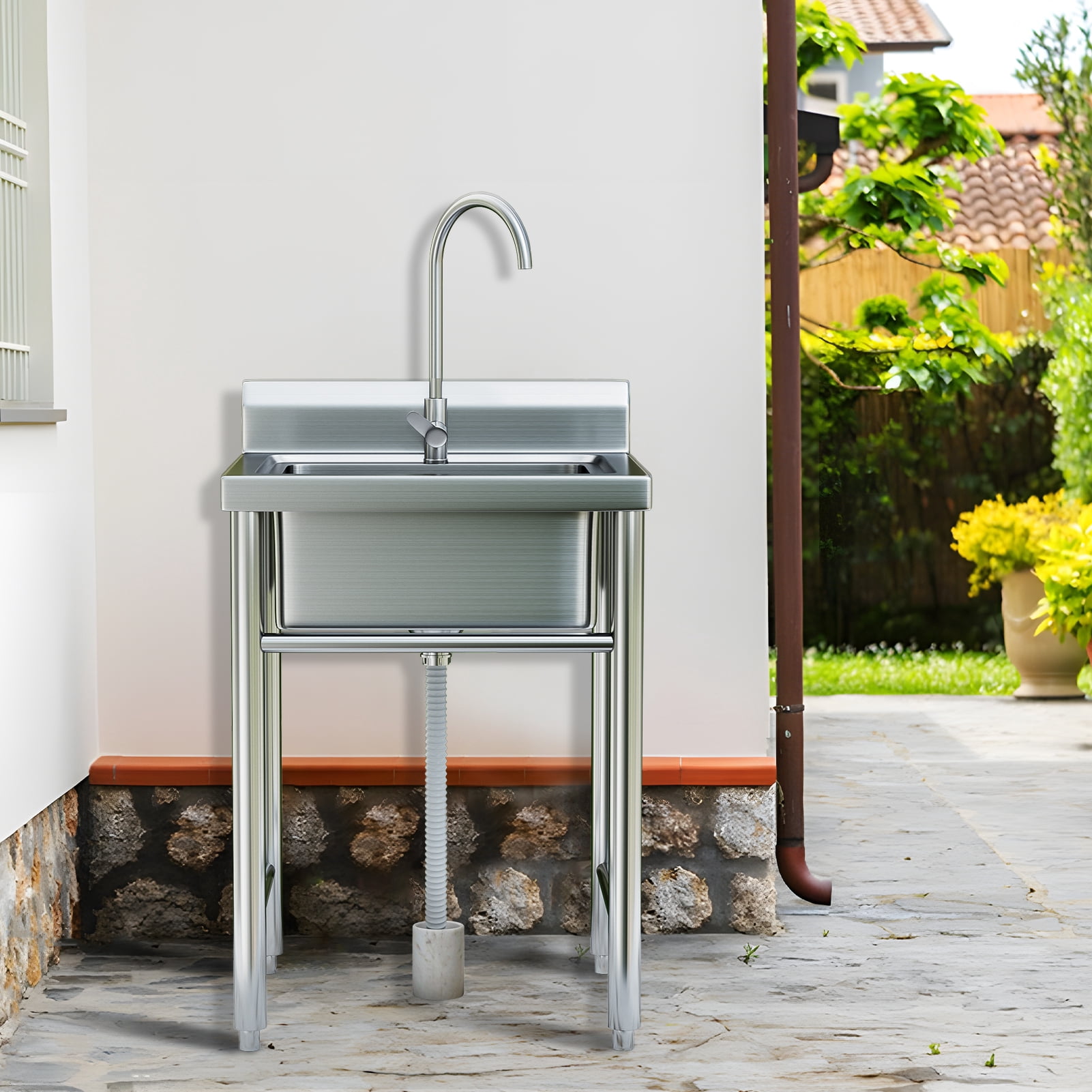 Lorelo Outdoor Sink, Stainless Steel Utility Sink, Freestanding Commercial Kitchen Single Bowl Sink for Restaurant, Laundry Room, Garage
