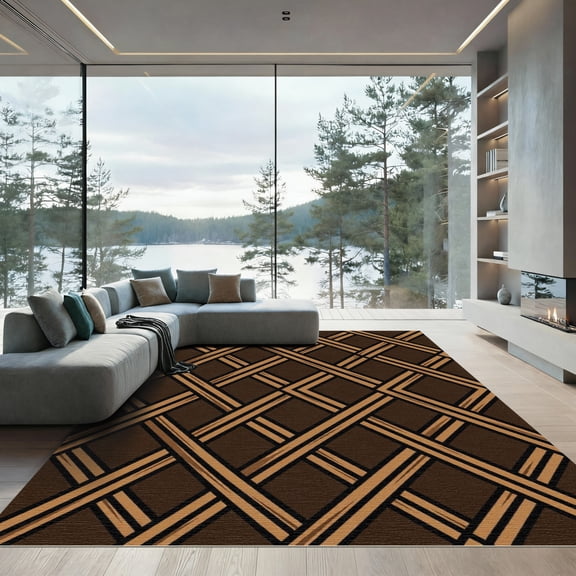ODIKA 4x6 Machine Washable Non-Slip Area Rug, Geometric Brown High Traffic Rug, Brown, 1007994