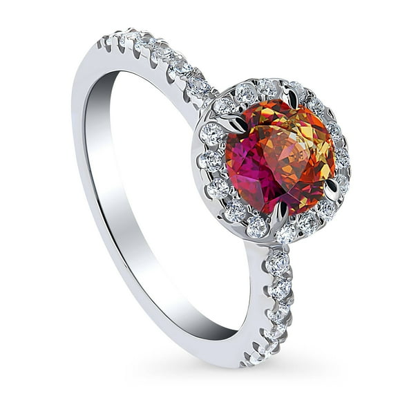 BERRICLE Sterling Silver Halo Red Orange Round Cut Cubic Zirconia CZ Kaleidoscope Fashion Ring for Women, Rhodium Plated Size 8