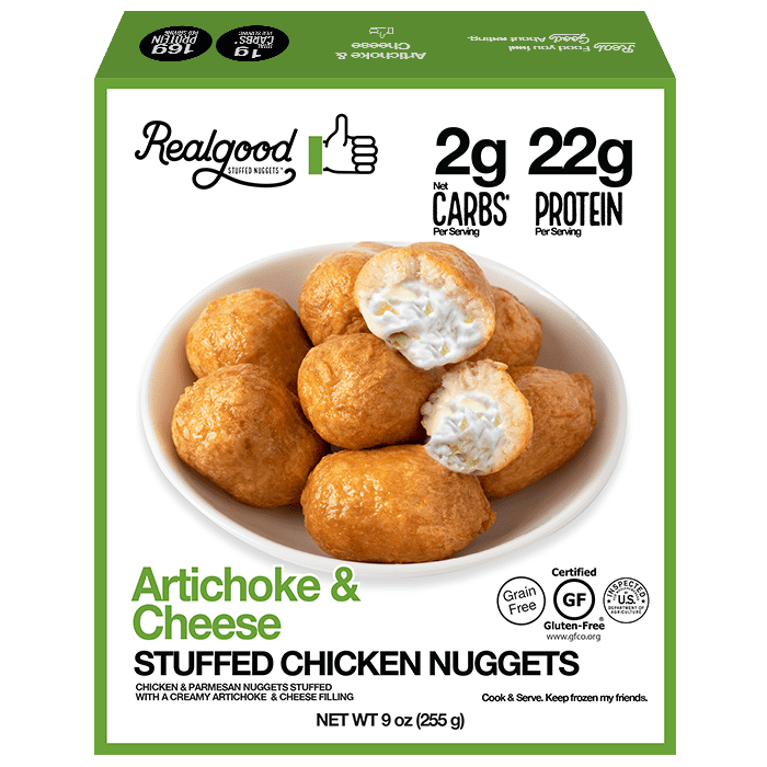 Real Good Foods Artichoke & Cheese Stuffed Chicken Nuggets, 9oz Box