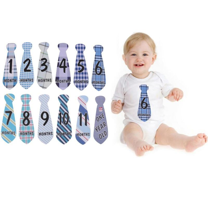 Lovely Baby 1-12 Monthly Necktie Sticker for Party Baby Shower Photo Props