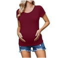 thumbnail image 2 of Fengqque Comfortable and Convenient Women's Nursing Tops Casual Spring And Summer Solid With Wrinkles Short Sleeve Round-Neck Maternity Mother Shirts Tops, 2 of 9