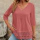 thumbnail image 2 of Camisas Y Tops de Verano de Mujer Estilo Bosque Francés Camisa de Bordado Hueco Cuello Redondo de Poliéster Camisas de Manga Corta para Mujeres Verano, 2 of 7