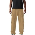 thumbnail image 2 of PiGOGI Men's Work Pants Solid Color Drawstring Elastic Waistband Multi Pocket Casual Comfortable Outdoor Hiking Jogging Khaki XXL, 2 of 6