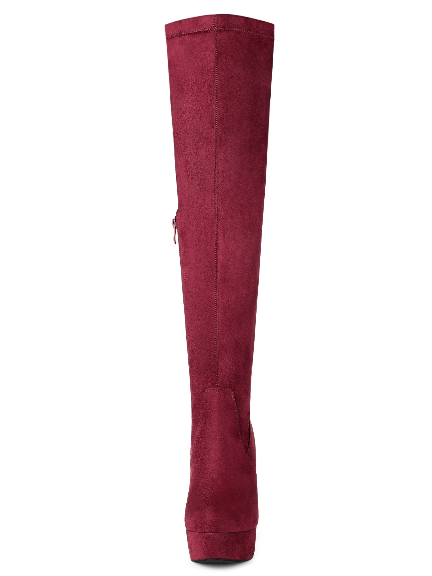 DARING DIVA Women's Platform Block Heel Over Knee High Boots Burgundy 6.5