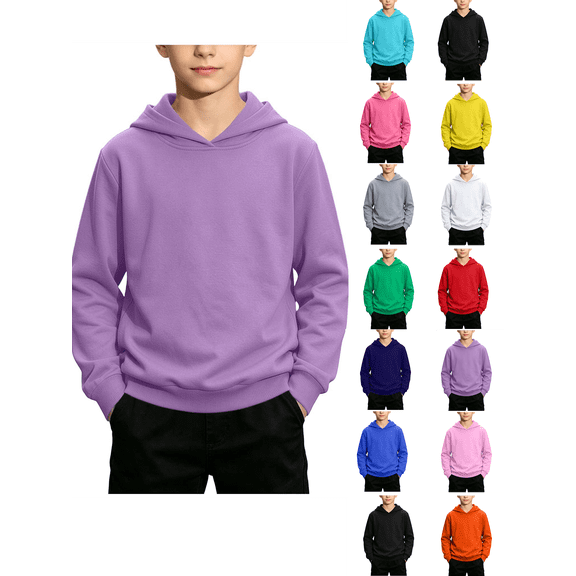 Boys Hoodies Nelozsy Children's Solid Color Hooded Long Sleeve Sweatshirt Medium To Large Sizes Pullover With Hood Purple 1-2 Years