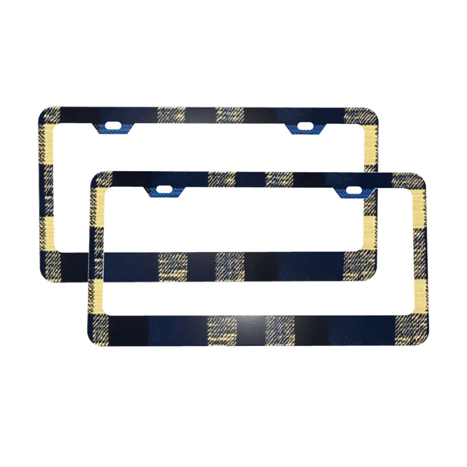 License Plate Frame With Screw Caps 2 Pack Car Plate Frame Front And Rear Rust-Proof Universal Car Tag Holder Cornflowerblue Buffalo Plaid Check Tartan Scotland_3