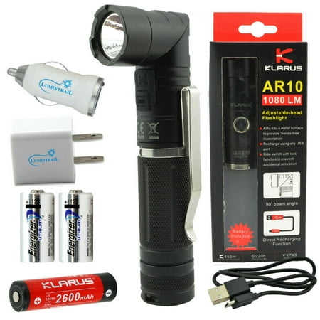 KLARUS AR10 Adjustable-Head Flashlight USB Rechargeable w/ 2 CR123A & (Best Ar10 For Hunting)