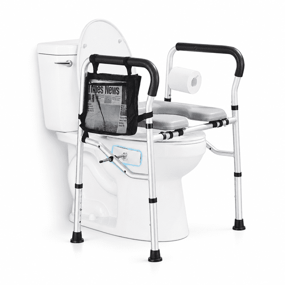 400lbs Toilet Seat Risers for Seniors: Handicap Elevated Toilet Seat with Handles & Padded Seat, Commode Chair with Adjustable Height & Width, for Elderly, Pregnant, Fit Any Toilet