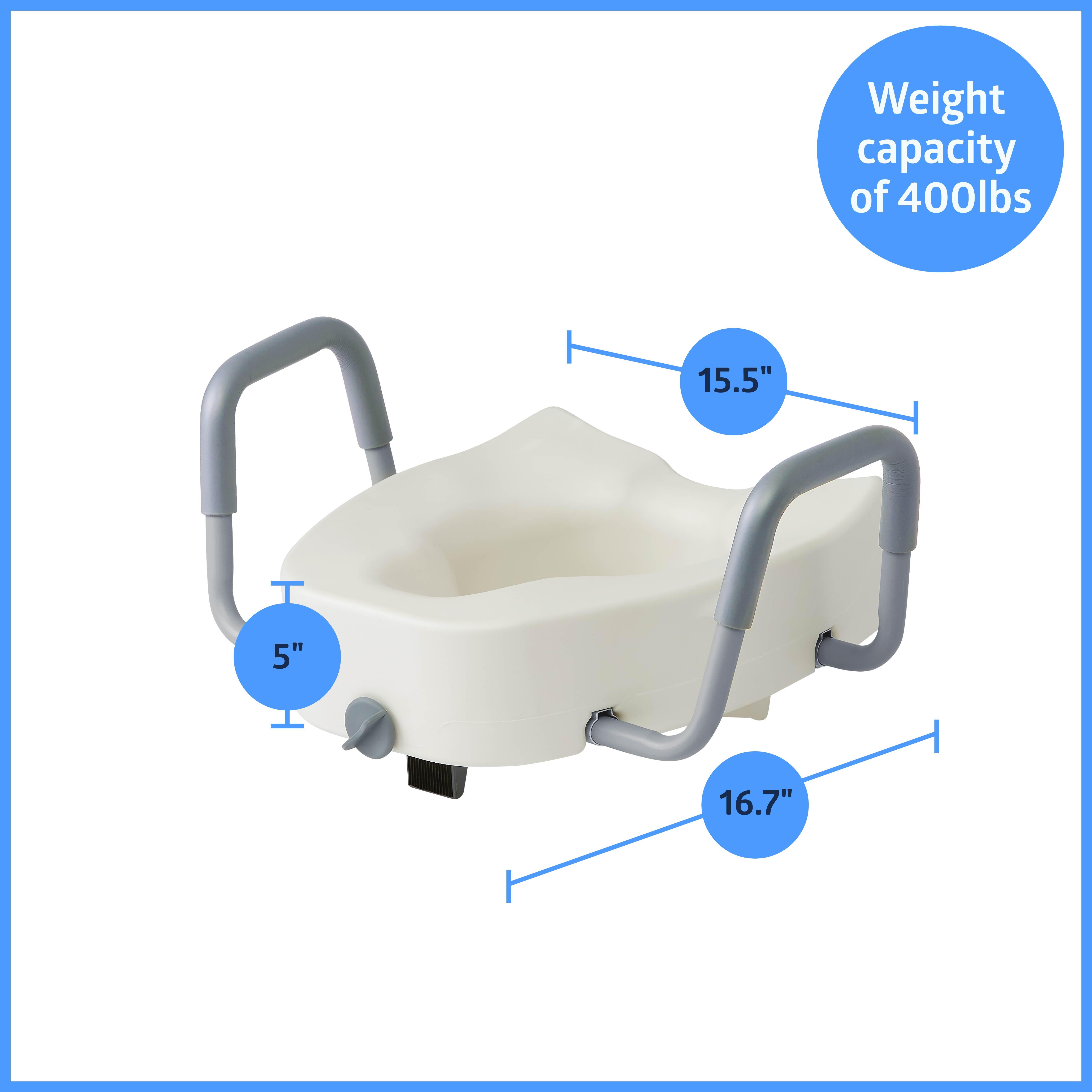 Medline Elongated Toilet Seat Riser with Arms for Seniors, Locking, Fits Most Toilets, 400 lb Weight Capacity, White