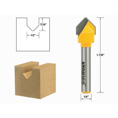 

90 Degree X 1/2 Diameter V Groove Flat Bottom Router Bit - 1/4 Shank - Yonico 14988q