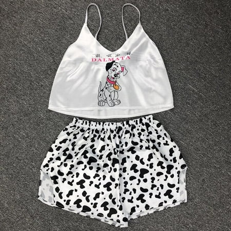 

QWZNDZGR Summer Pyjamas Women Cartoon Pajamas Satin 2Piece Set Sexy Sleepwear Female Sleep Tops Shorts Girls Home Clothes Suit Nightie